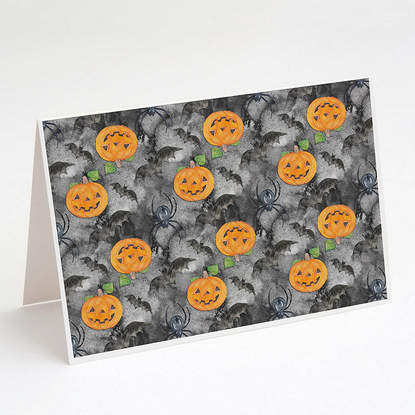 Caroline's Treasures Halloween, Watecolor Halloween Jack-O-Lantern Bats Greeting Cards and Envelopes Pack of 8, 7 x 5, Seasonal Image