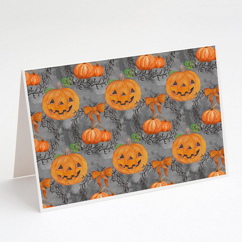 Caroline's Treasures Halloween, Watecolor Halloween Pumpkins Greeting Cards and Envelopes Pack of 8, 7 x 5, Seasonal Image