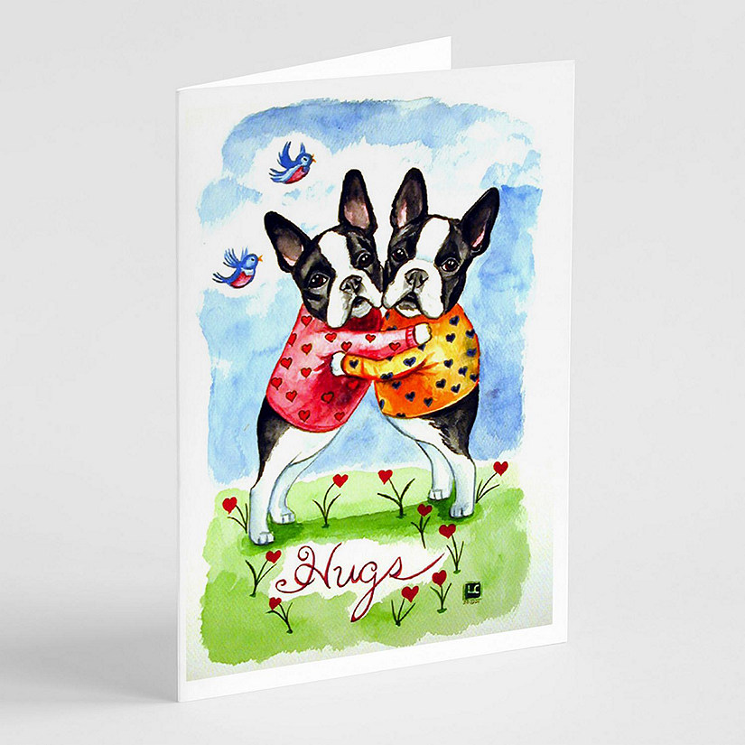 Caroline's Treasures Hugs Boston Terrier Greeting Cards and Envelopes Pack of 8, 7 x 5, Dogs Image
