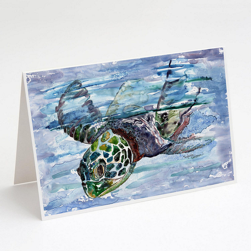 Caroline's Treasures Loggerhead Turtle in a Dive Greeting Cards and Envelopes Pack of 8, 7 x 5, Nautical Image