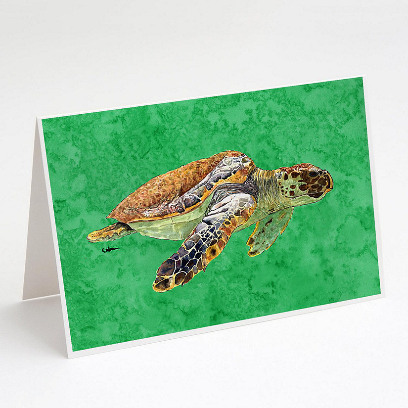 Caroline's Treasures Loggerhead Turtle on Green Greeting Cards and Envelopes Pack of 8, 7 x 5, Nautical Image