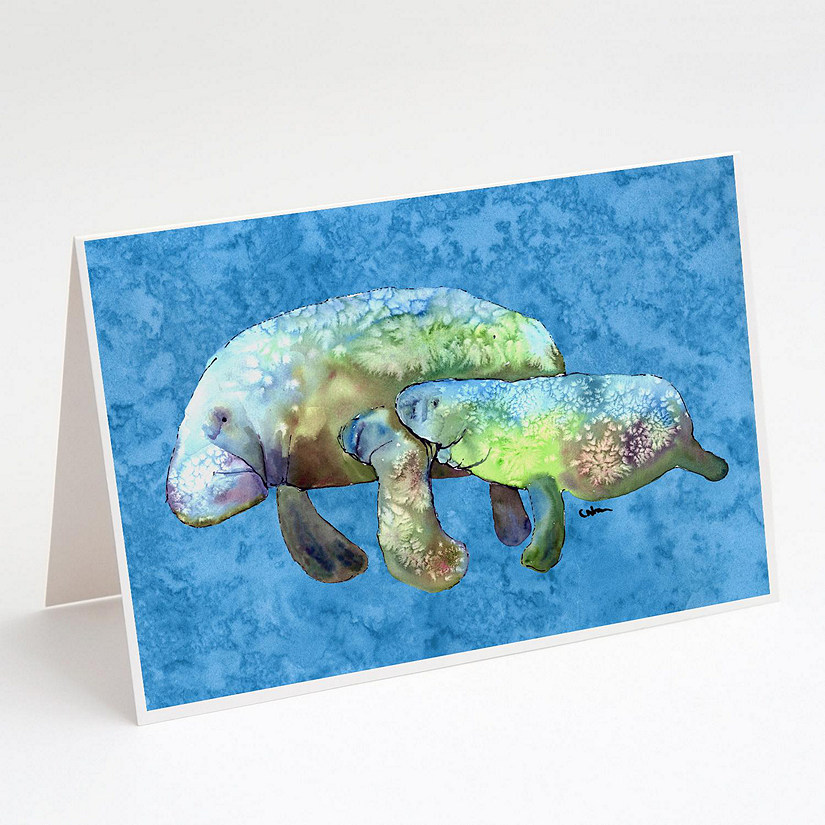 Caroline's Treasures Manatee Momma and Baby Greeting Cards and Envelopes Pack of 8, 7 x 5, Nautical Image