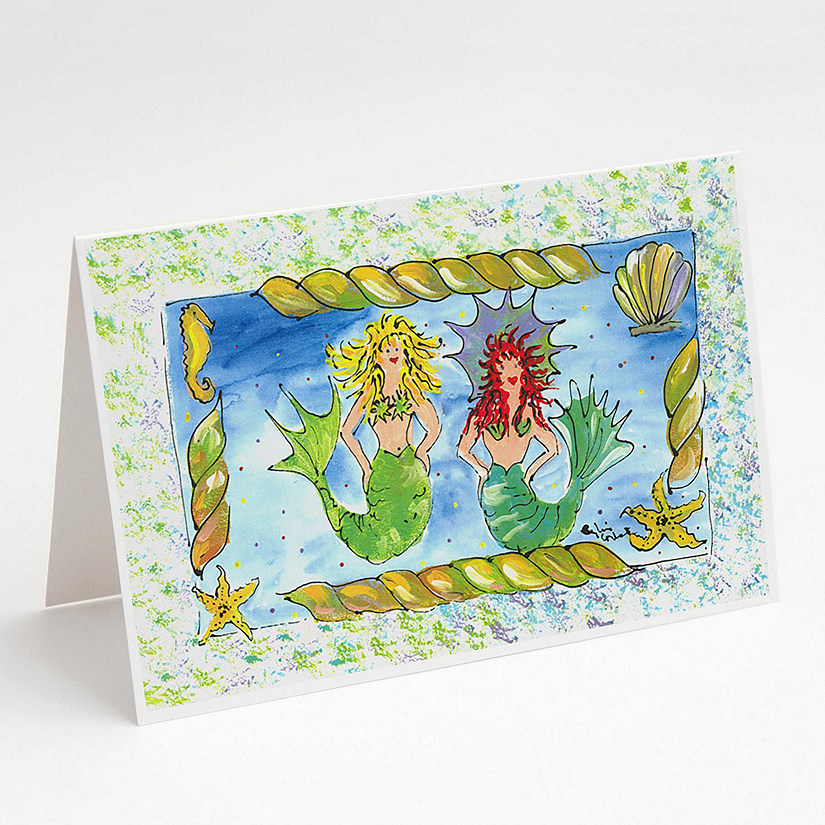 Caroline's Treasures Mermaid Blonde and Red Head Greeting Cards and Envelopes Pack of 8, 7 x 5, Fantasy Image