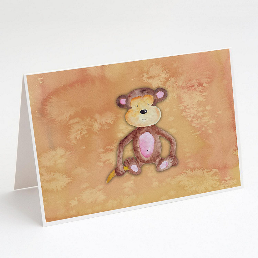 Caroline's Treasures Monkey Watercolor Greeting Cards and Envelopes Pack of 8, 7 x 5, Wild Animals Image