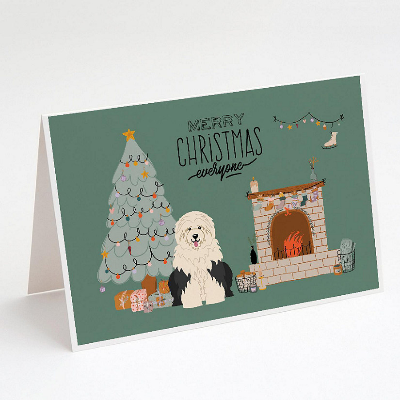 Caroline's Treasures Old English Sheepdog Christmas Everyone Greeting Cards and Envelopes Pack of 8, 7 x 5, Dogs Image