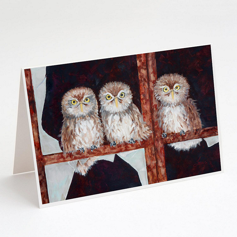 Caroline's Treasures Owls by Ferris Hotard Greeting Cards and Envelopes Pack of 8, 7 x 5, Birds Image