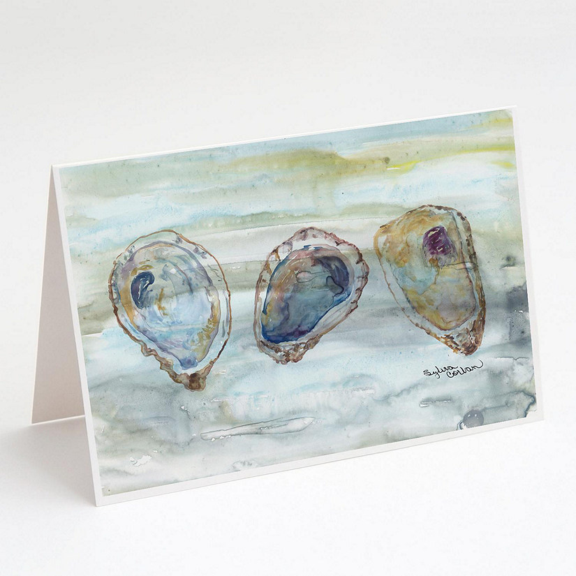 Caroline's Treasures Oysters Watercolor Greeting Cards and Envelopes Pack of 8, 7 x 5, Seafood Image