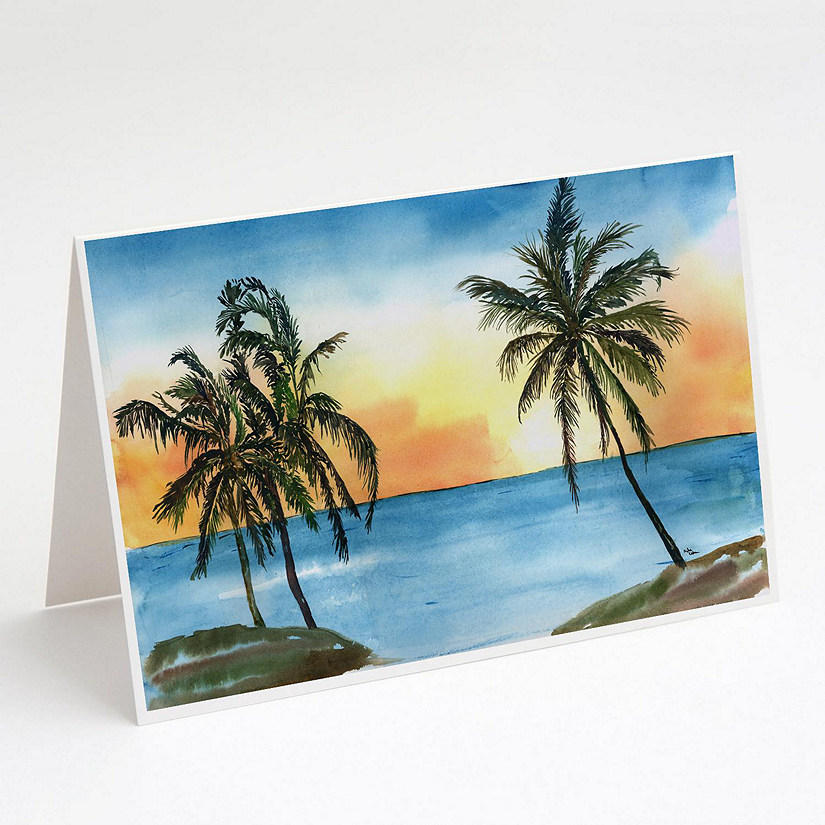 Caroline's Treasures Palm Tree Beach Scene Greeting Cards and Envelopes Pack of 8, 7 x 5, Flowers Image