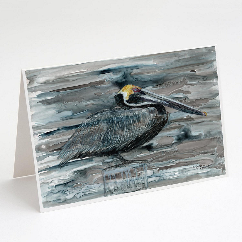 Caroline's Treasures Pelican in Grey Greeting Cards and Envelopes Pack of 8, 7 x 5, Birds Image