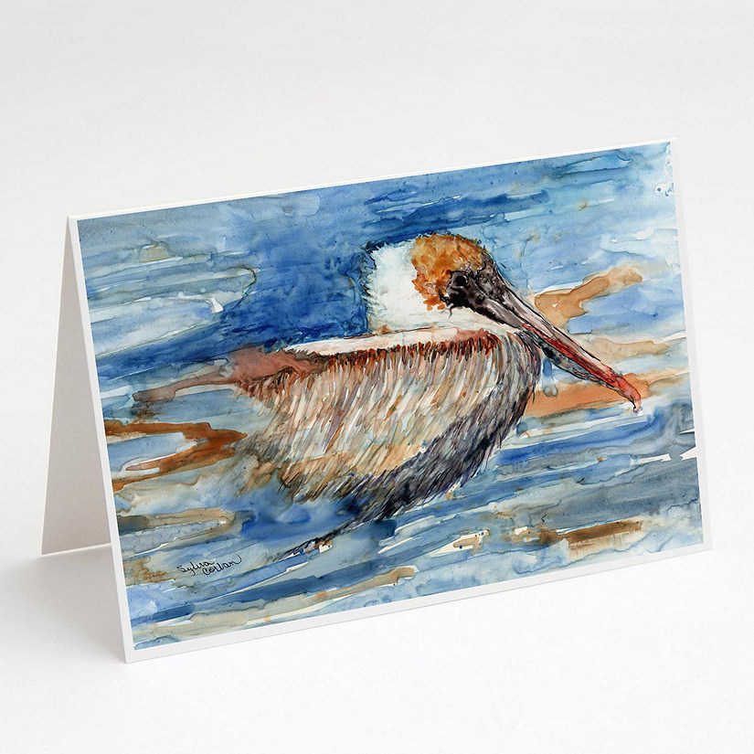 Caroline's Treasures Pelican in the water Greeting Cards and Envelopes Pack of 8, 7 x 5, Birds Image