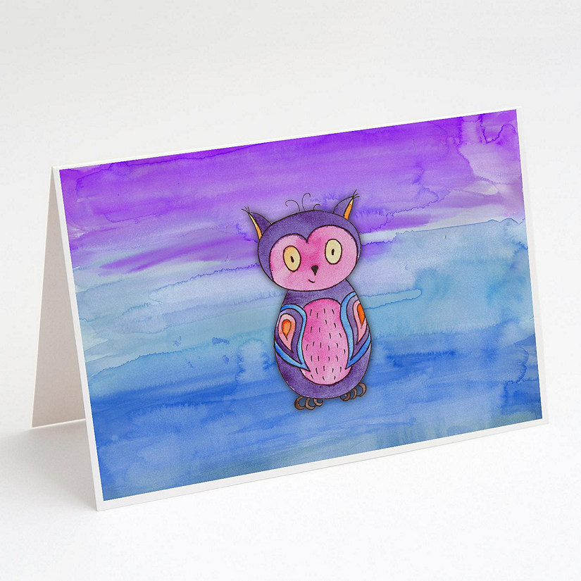 Caroline's Treasures Pink and Purple Owl Watercolor Greeting Cards and Envelopes Pack of 8, 7 x 5, Birds Image