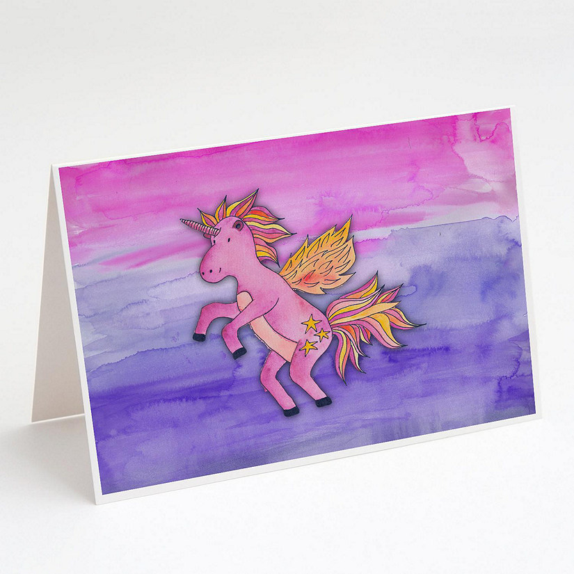 Caroline's Treasures Pink Unicorn Watercolor Greeting Cards and Envelopes Pack of 8, 7 x 5, Fantasy Image