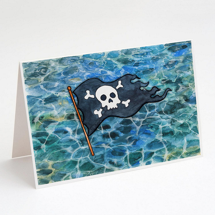 Caroline's Treasures Pirate Flag Greeting Cards and Envelopes Pack of 8, 7 x 5, Image