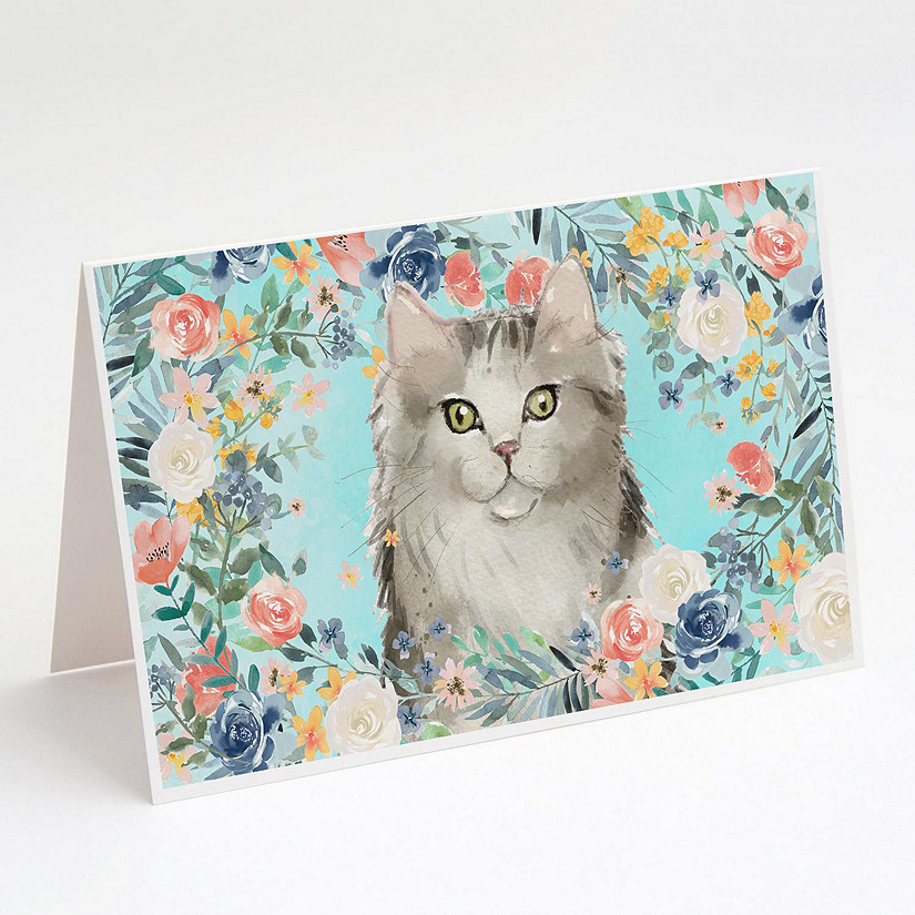 Caroline's Treasures Ragamuffin Spring Flowers Greeting Cards and Envelopes Pack of 8, 7 x 5, Cats Image