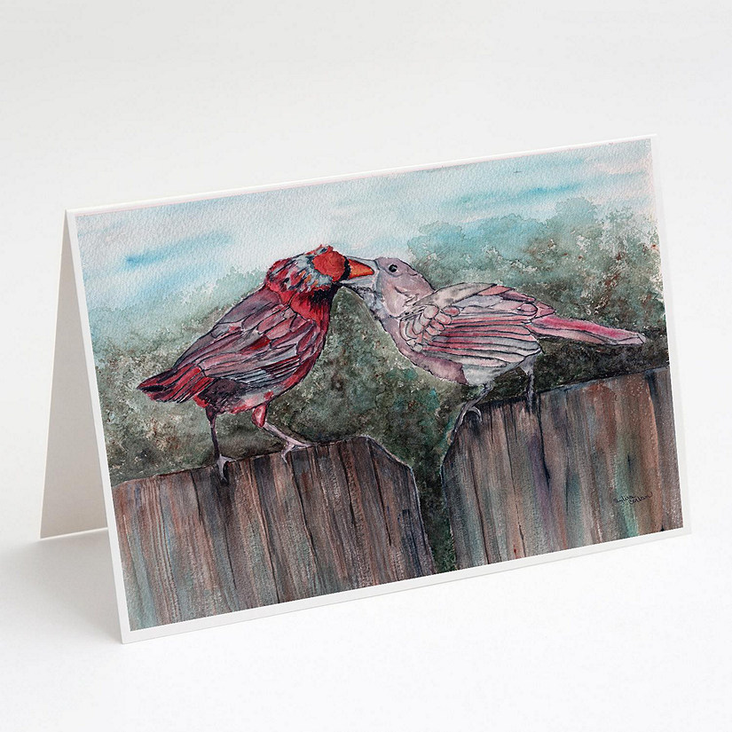 Caroline's Treasures Red Bird Feeding Greeting Cards and Envelopes Pack of 8, 7 x 5, Birds Image