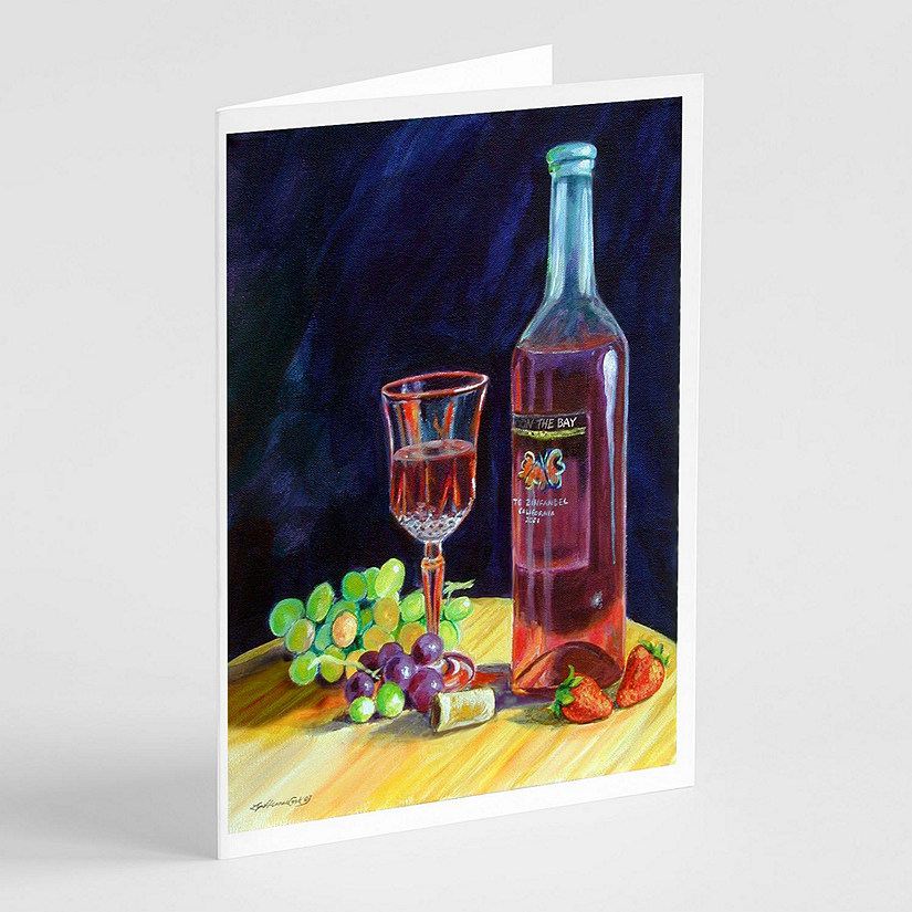 Caroline's Treasures Red Wine Bottle and Glass  Greeting Cards and Envelopes Pack of 8, 7 x 5, Drink Image