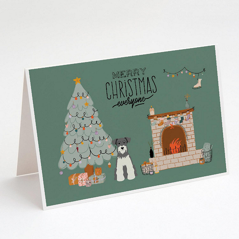 Caroline's Treasures Salt and Pepper Miniature Schnauzer Christmas Everyone Greeting Cards and Envelopes Pack of 8, 7 x 5, Dogs Image