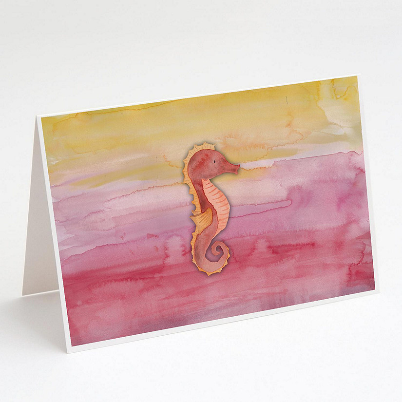 Caroline's Treasures Seahorse Watercolor Greeting Cards and Envelopes Pack of 8, 7 x 5, Nautical Image