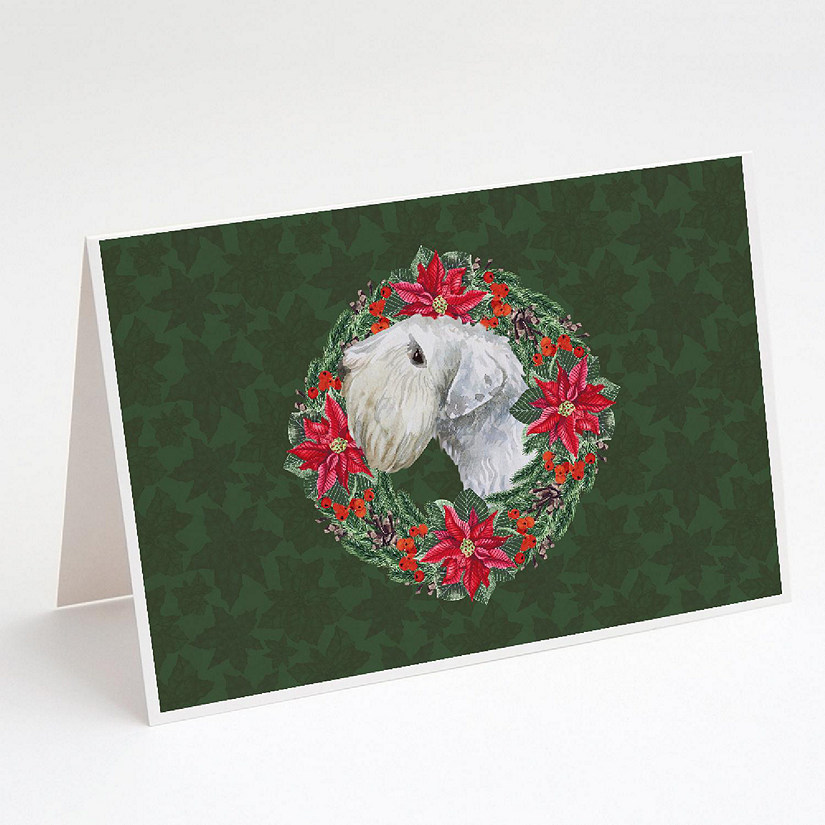 Caroline's Treasures Sealyham Terrier Poinsetta Wreath Greeting Cards and Envelopes Pack of 8, 7 x 5, Dogs Image