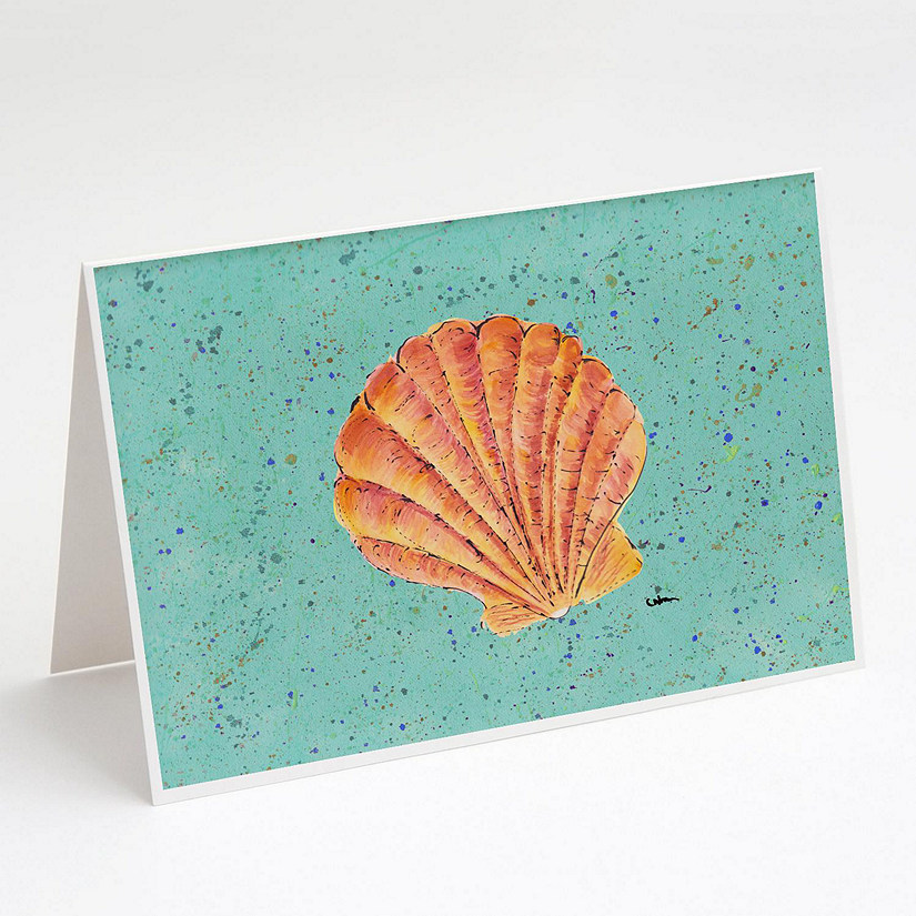 Caroline's Treasures Shell on Teal Greeting Cards and Envelopes Pack of 8, 7 x 5, Nautical Image