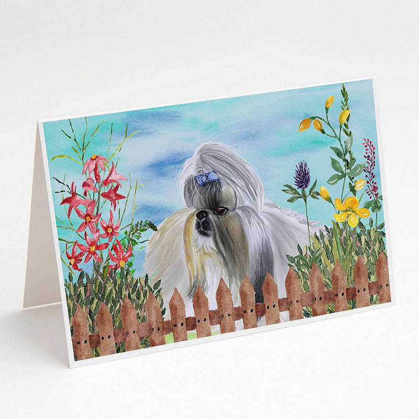 Caroline's Treasures Shih Tzu Spring Greeting Cards and Envelopes Pack of 8, 7 x 5, Dogs Image