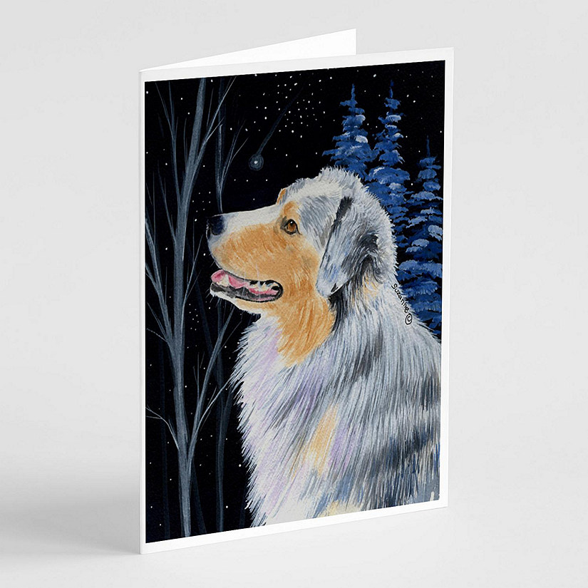 Caroline's Treasures Starry Night Australian Shepherd Greeting Cards and Envelopes Pack of 8, 7 x 5, Dogs Image