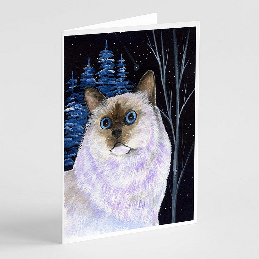 Caroline's Treasures Starry Night Cat - Birman Greeting Cards and Envelopes Pack of 8, 7 x 5, Cats Image
