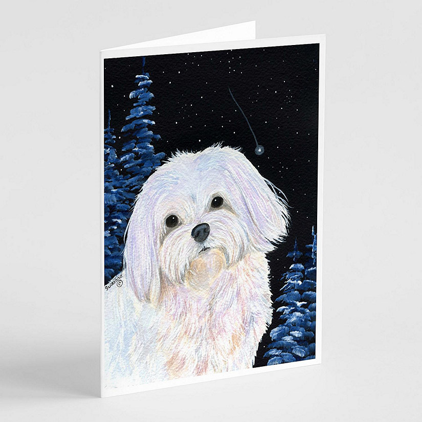 Caroline's Treasures Starry Night Maltese Greeting Cards and Envelopes Pack of 8, 7 x 5, Dogs Image