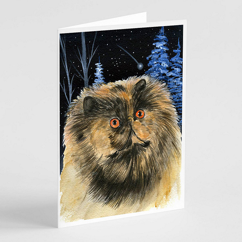 Caroline's Treasures Starry Night Persian Cat Brown Greeting Cards and Envelopes Pack of 8, 7 x 5, Cats Image