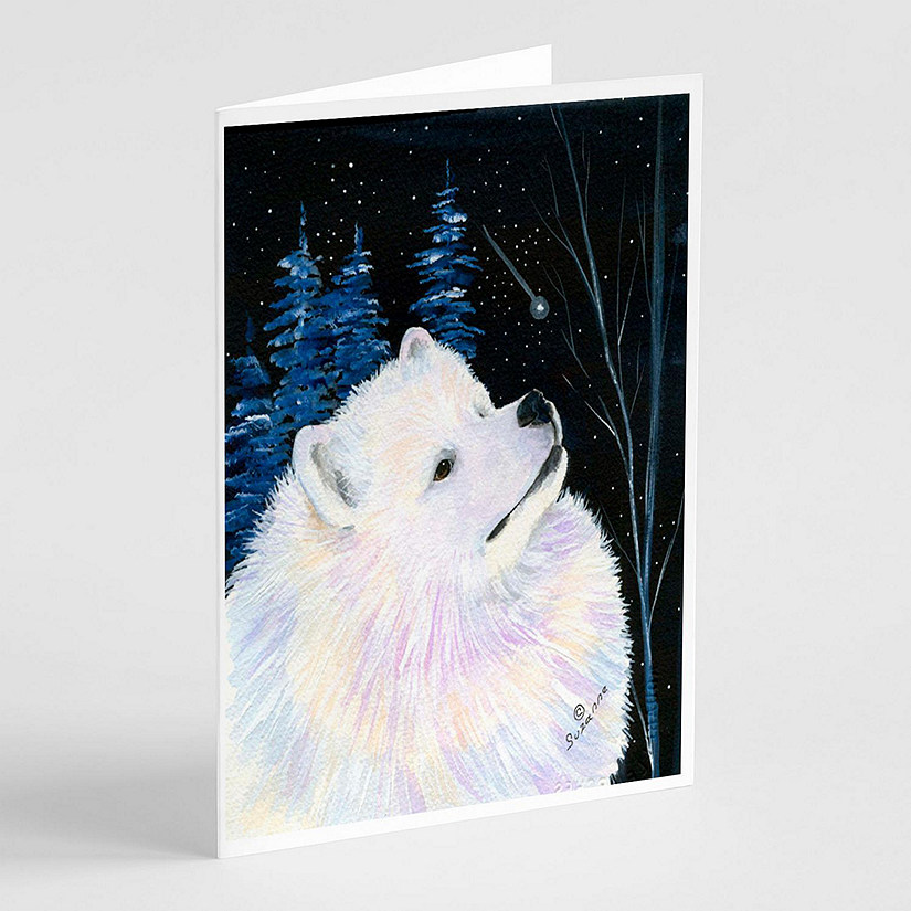 Caroline's Treasures Starry Night Samoyed Greeting Cards and Envelopes Pack of 8, 7 x 5, Dogs Image