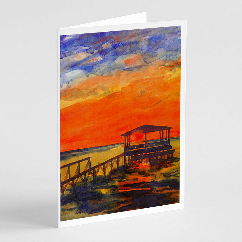 Caroline's Treasures Sunset at the Dock Greeting Cards and Envelopes Pack of 8, 7 x 5, Nautical Image