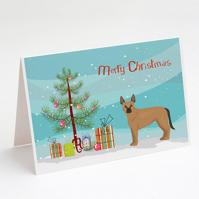 Caroline's Treasures Tan German Shepherd Mastiff Mix Christmas Tree Greeting Cards and Envelopes Pack of 8, 7 x 5, Dogs Image