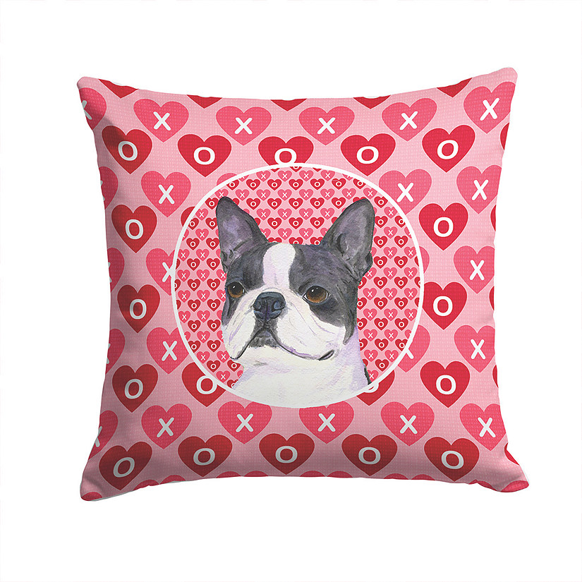 Caroline's Treasures Valentine's Day, Boston Terrier Hearts Love Valentine's Day Fabric Decorative Pillow, 14 x 14, Dogs Image