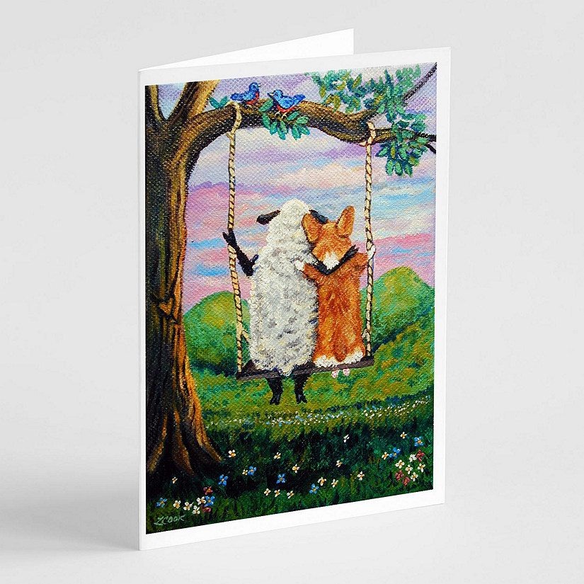 Caroline's Treasures Valentine's Day, Corgi With Sheep Love Grows Greeting Cards and Envelopes Pack of 8, 7 x 5, Dogs Image