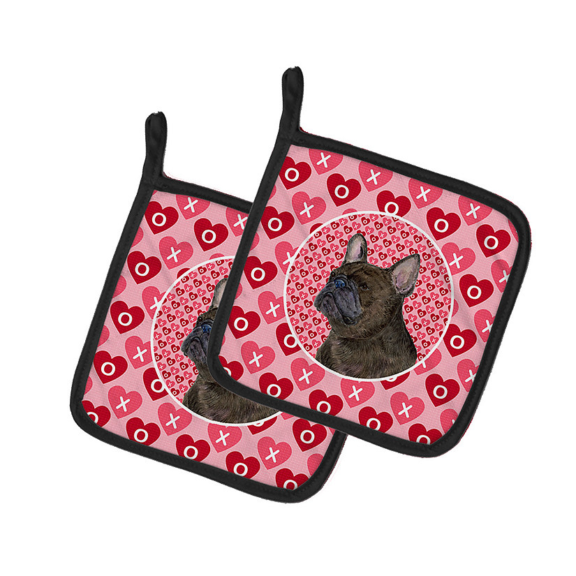 Caroline's Treasures Valentine's Day, French Bulldog Hearts Love and Valentine's Day Portrait Pair of Pot Holders, 7.5 x 7.5, Dogs Image