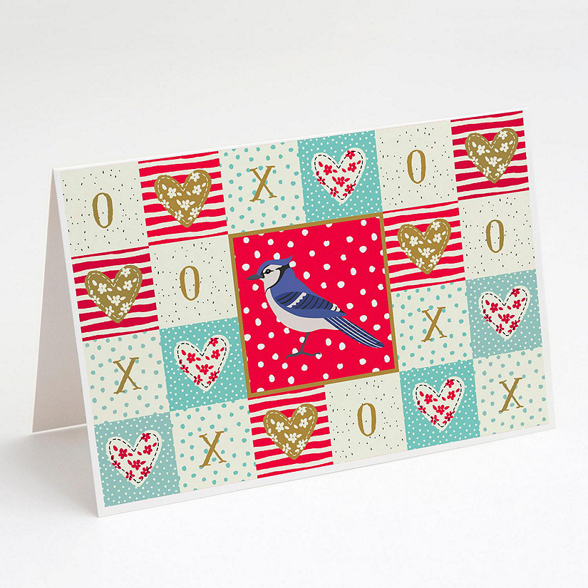 Caroline's Treasures Valentine's Day, Jay Bird Love Greeting Cards and Envelopes Pack of 8, 7 x 5, Birds Image