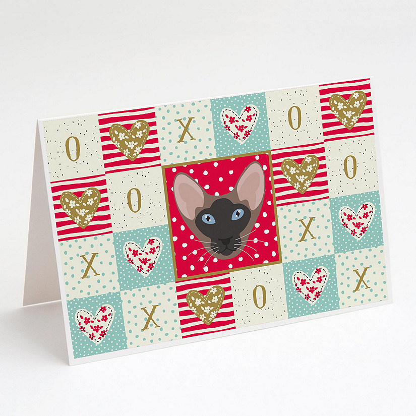 Caroline's Treasures Valentine's Day, Oriental Bicolor Cat Love Greeting Cards and Envelopes Pack of 8, 7 x 5, Cats Image