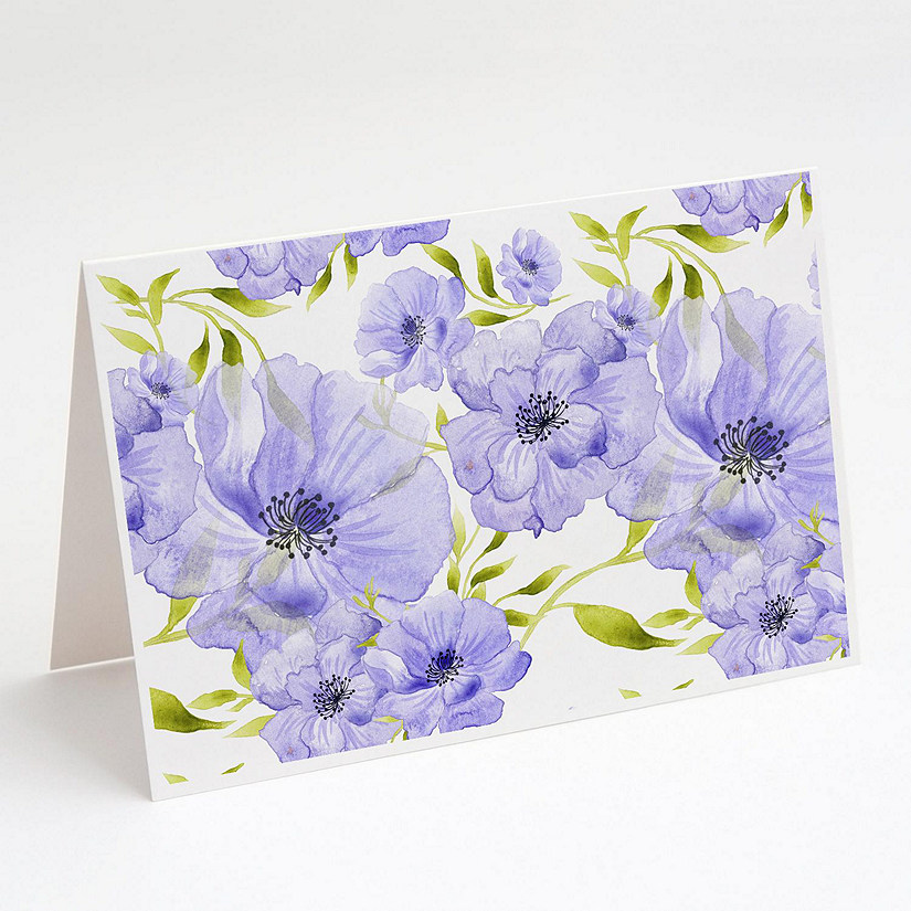 Caroline's Treasures Watercolor Blue Flowers Greeting Cards and Envelopes Pack of 8, 7 x 5, Flowers Image
