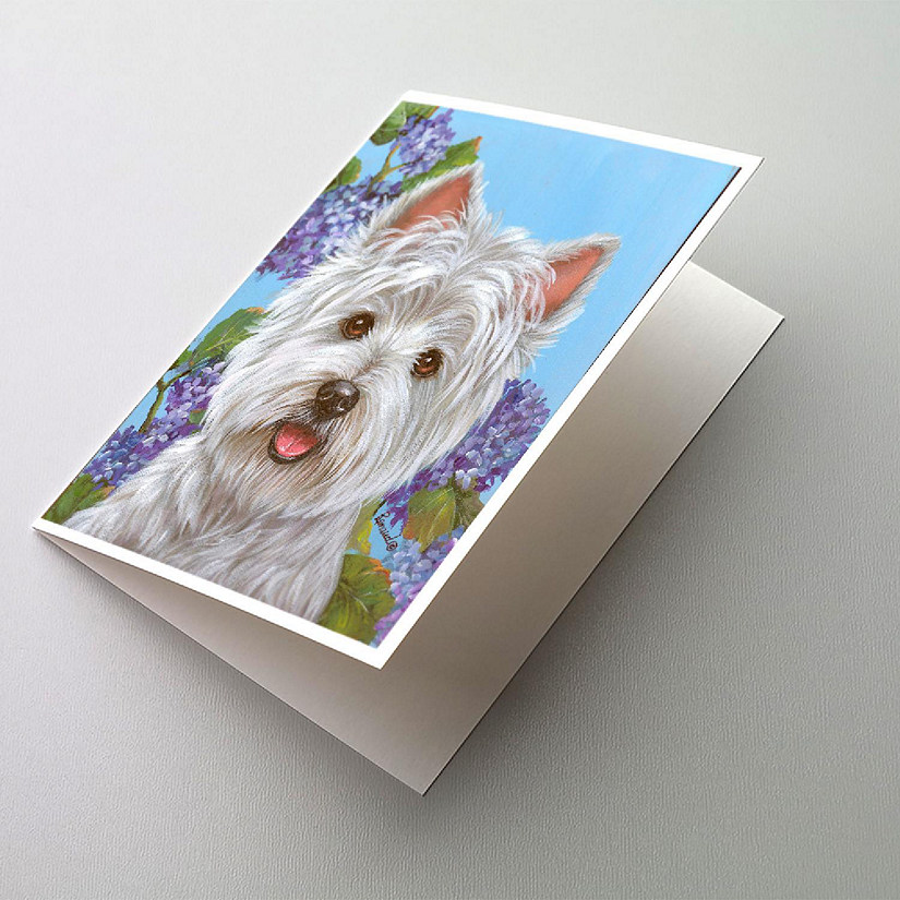 Caroline's Treasures Westie Hydrangea Greeting Cards and Envelopes Pack of 8, 7 x 5, Dogs Image