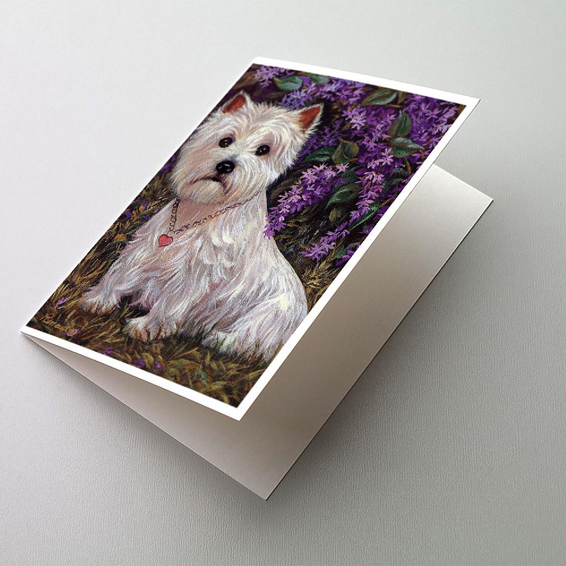 Caroline's Treasures Westie Lily & Lilacs Greeting Cards and Envelopes Pack of 8, 7 x 5, Dogs Image