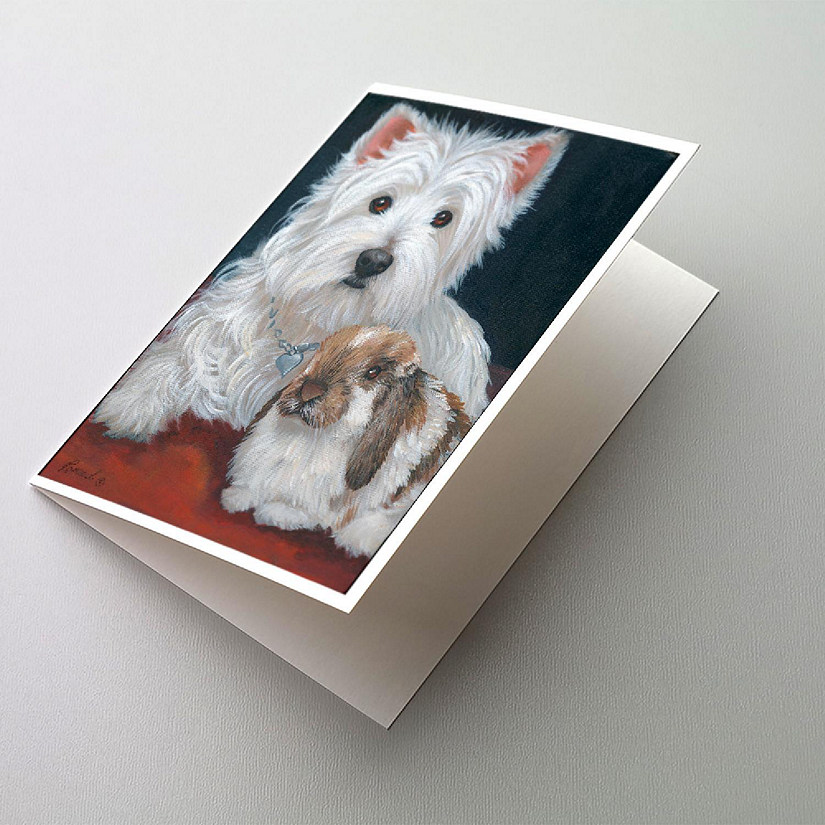 Caroline's Treasures Westie Rabbit Harmony Greeting Cards and Envelopes Pack of 8, 7 x 5, Dogs Image