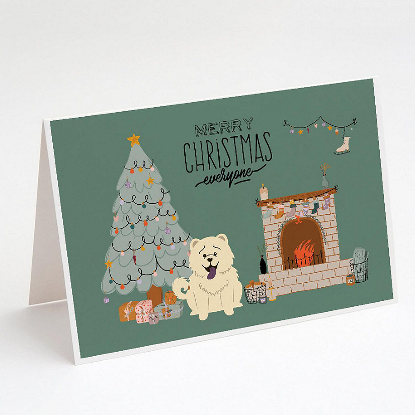 Caroline's Treasures White Chow Chow Christmas Everyone Greeting Cards and Envelopes Pack of 8, 7 x 5, Dogs Image