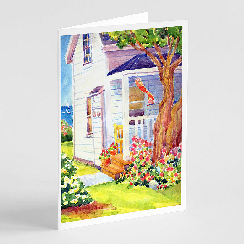 Caroline's Treasures White Cottage at the beach Greeting Cards and Envelopes Pack of 8, 7 x 5, Nautical Image