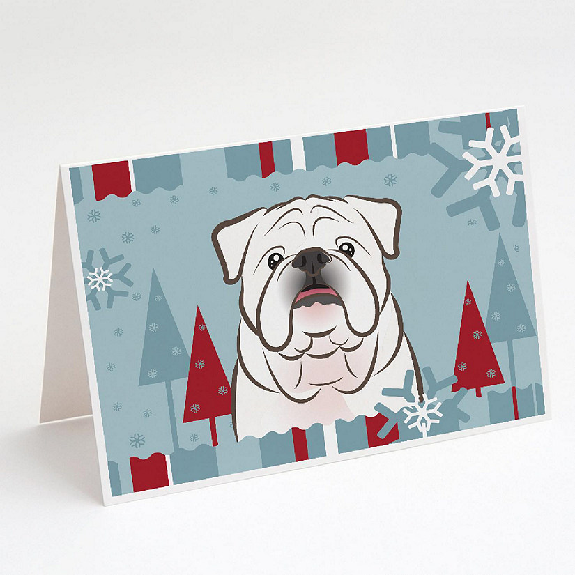 Caroline's Treasures Winter Holiday White English Bulldog  Greeting Cards and Envelopes Pack of 8, 7 x 5, Dogs Image