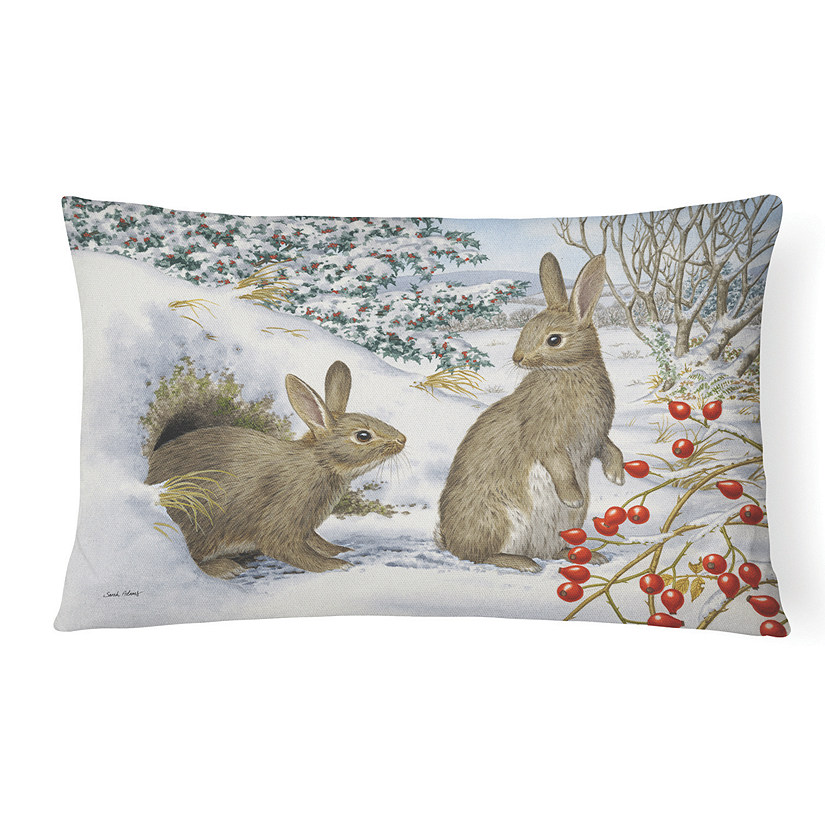 Caroline's Treasures Winter Rabbits Canvas Fabric Decorative Pillow, 12 x 16, Farm Animals Image