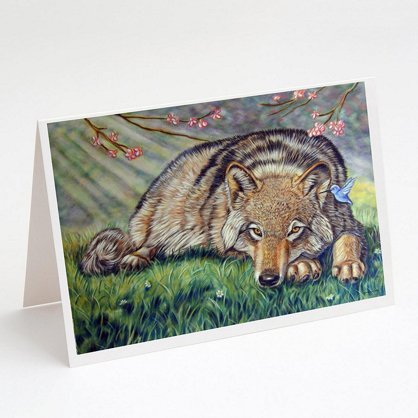 Caroline's Treasures Wolf and Hummingbird Greeting Cards and Envelopes Pack of 8, 7 x 5, Wild Animals Image