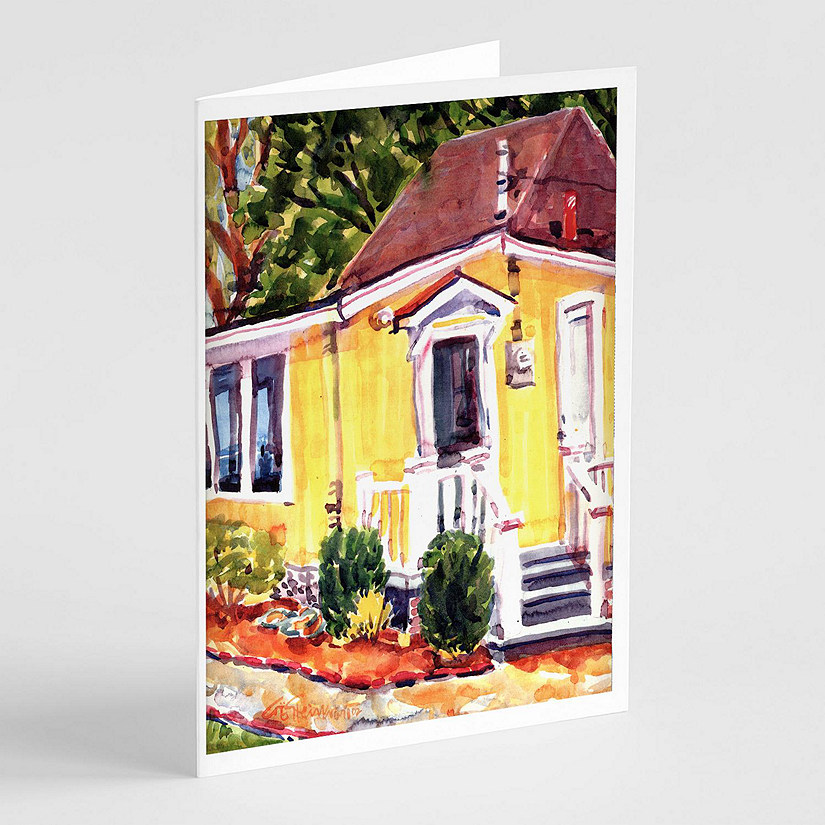 Caroline's Treasures Yellow Cottage at the Beach Greeting Cards and Envelopes Pack of 8, 7 x 5, Nautical Image