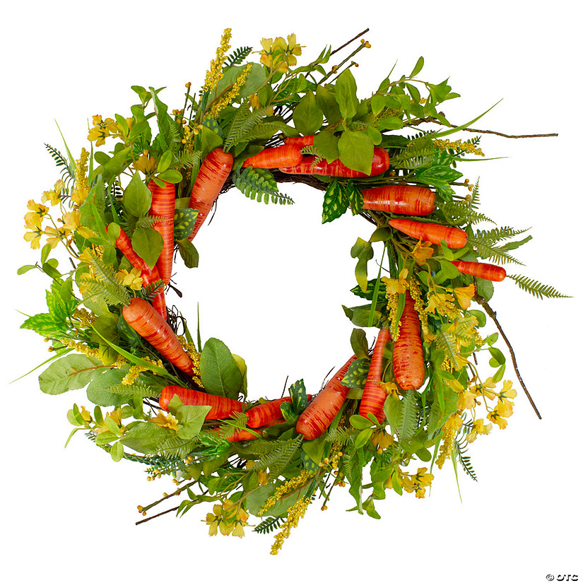 Carrot and Berry Foliage Easter Floral Spring Wreath 22" Image