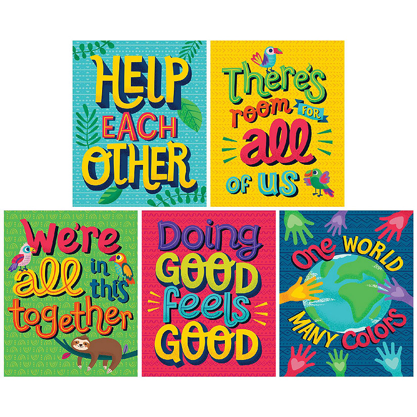 Carson Dellosa One World Motivational Poster Set, Colorful Classroom Posters With Inclusive, Inspirational Quotes, Homeschool or Classroom D&#233;cor (5 pc) Image