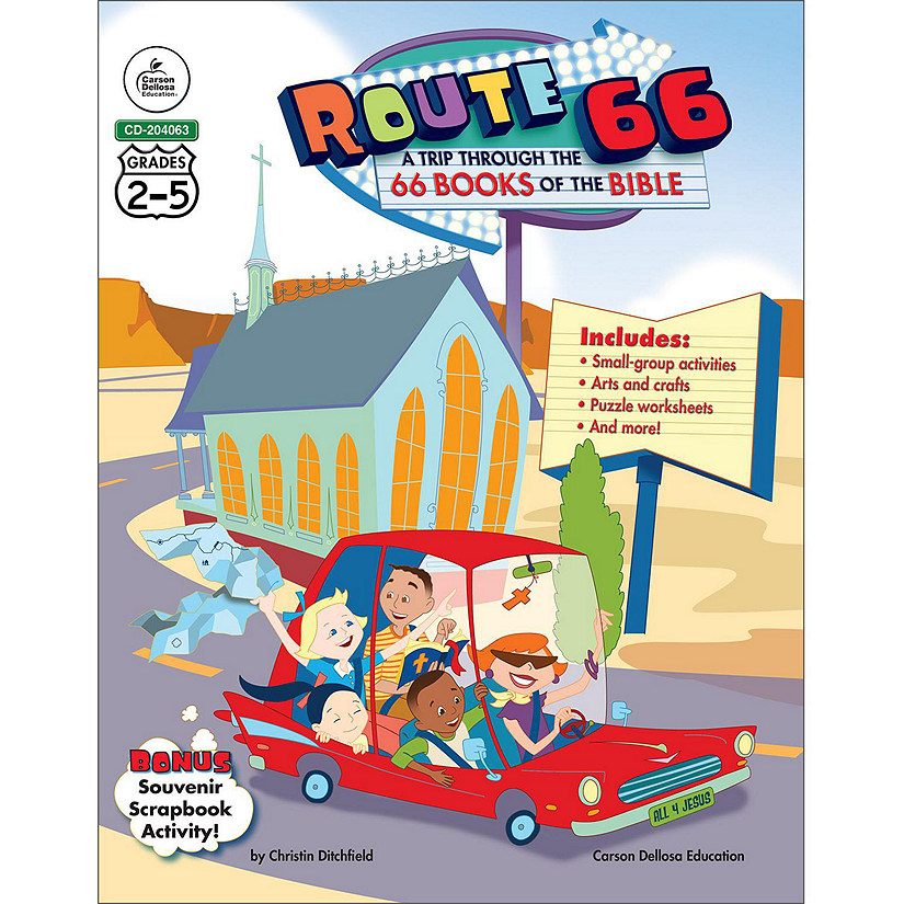 Carson Dellosa Route 66: The 66 Books of the Bible for Kids&#8212;Grades 2-5 Bible Stories for Children With Arts and Crafts, Puzzles, Group Activities (192 pgs) Image